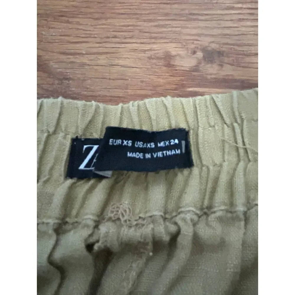 Zara 100% Linen Light Khaki Barrel Pants Size XS